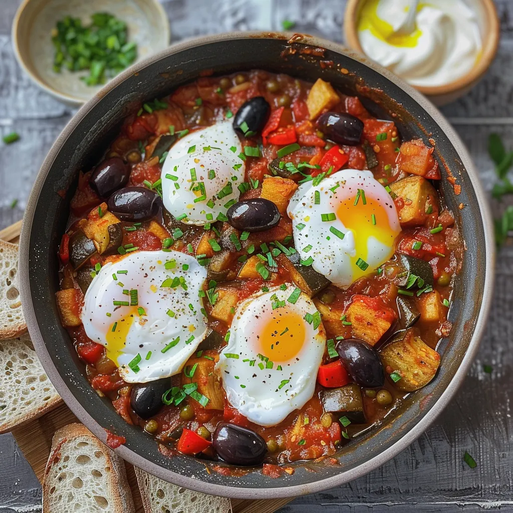 Présentation de légumes et oeufs pochés