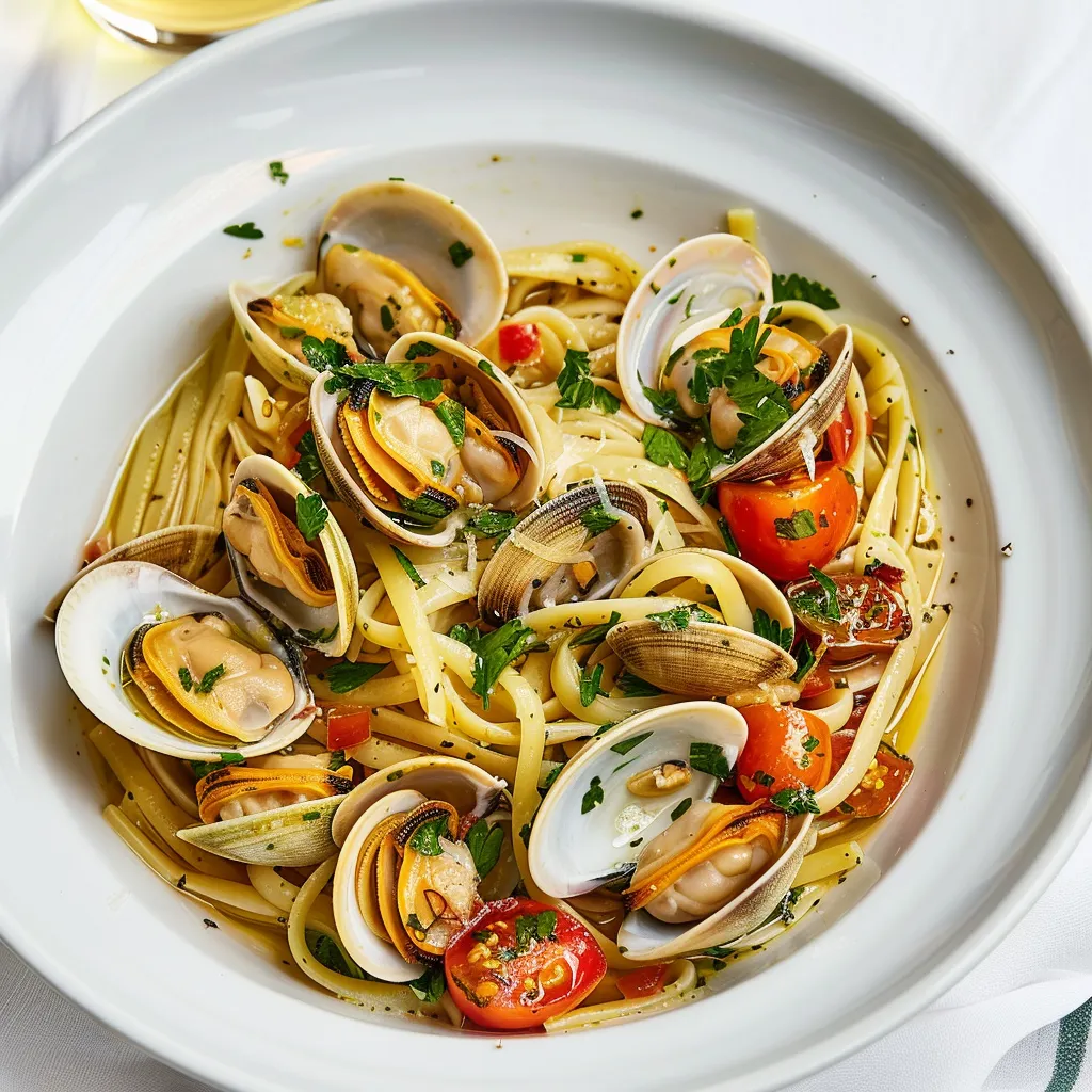 Palourdes et linguine fraîches