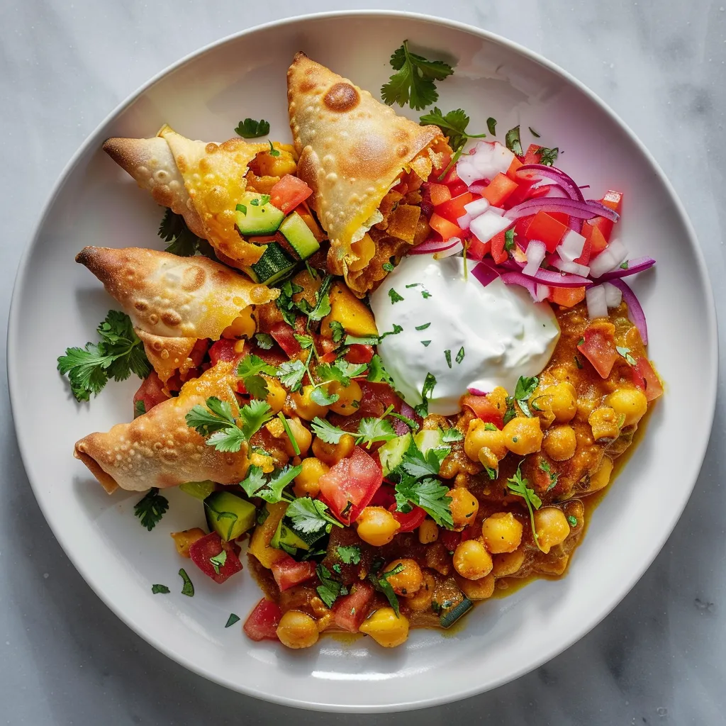 Samosas bien dorés et pois chiches épicés