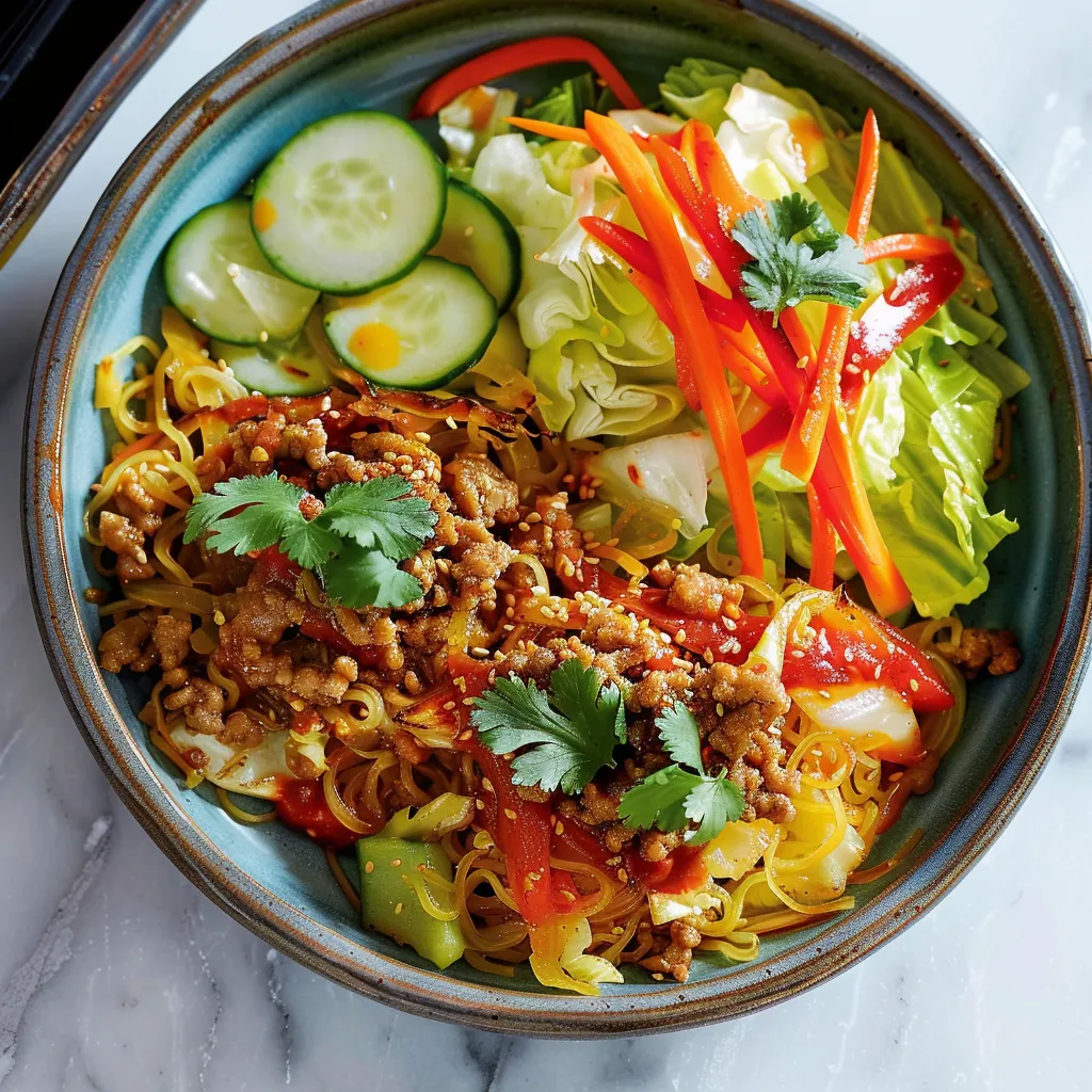 Porc et nouilles coréennes au chou rôties