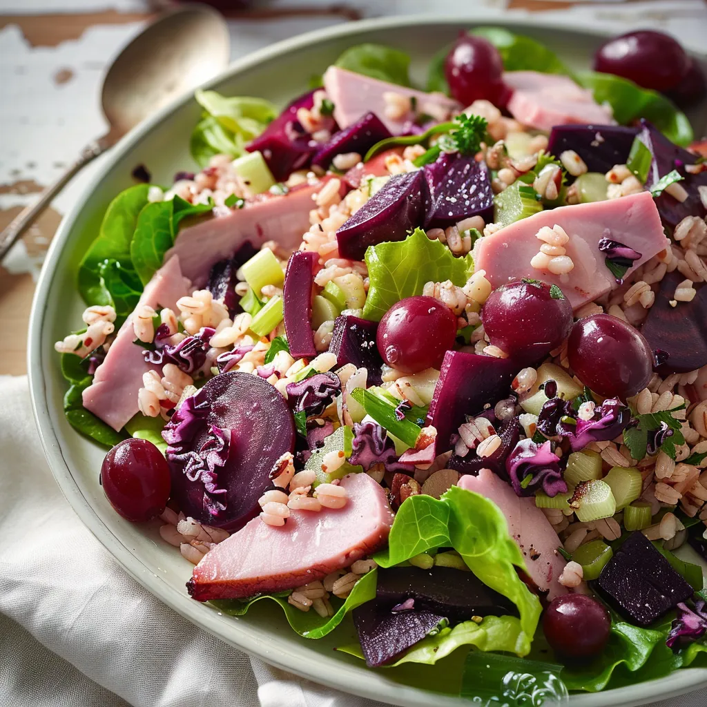 Salade gourmande à l'orge, chou et jambon