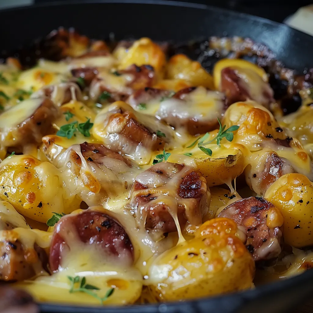 Pommes de terre dorées et filant de fromage