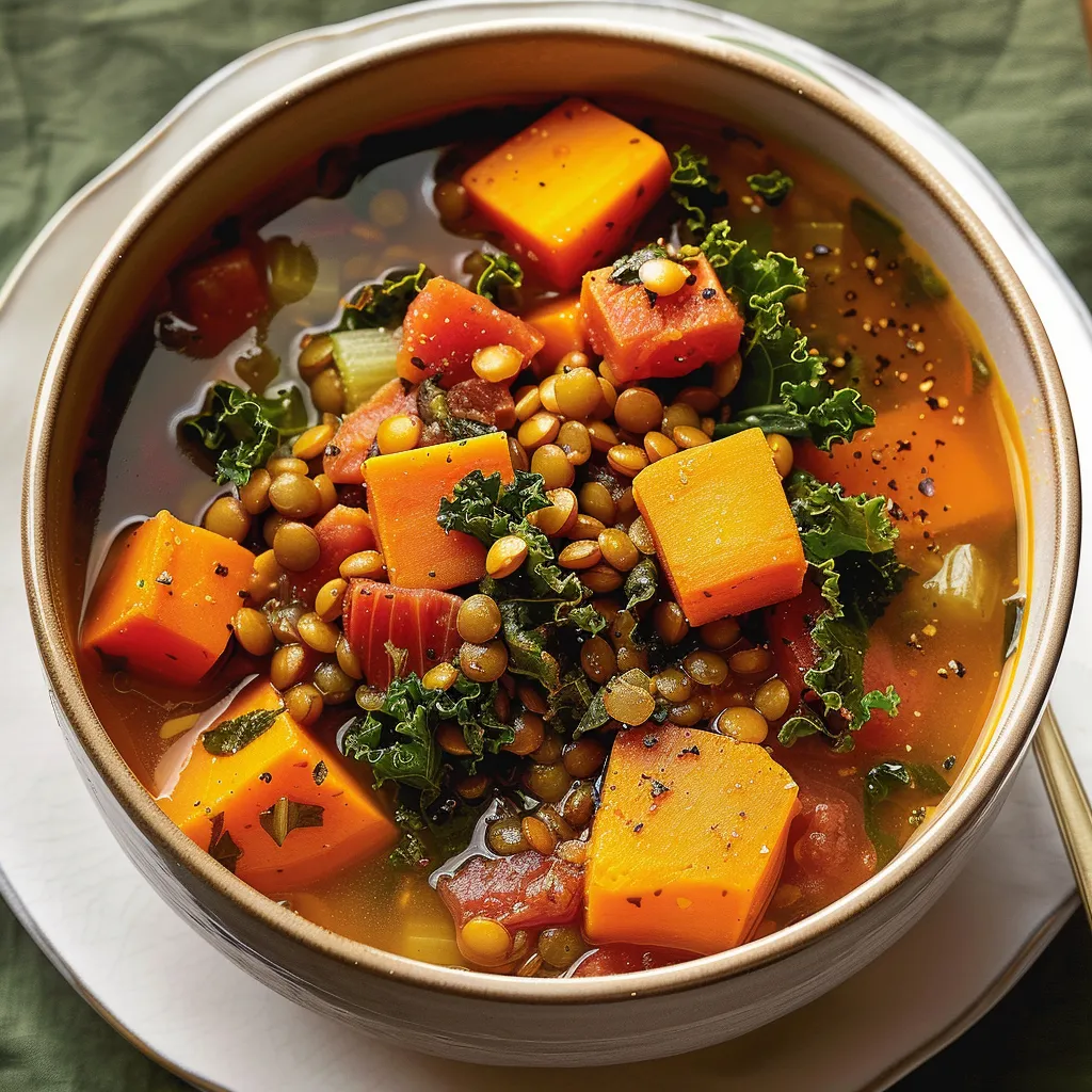 Savourez une soupe chaude de lentilles et kale