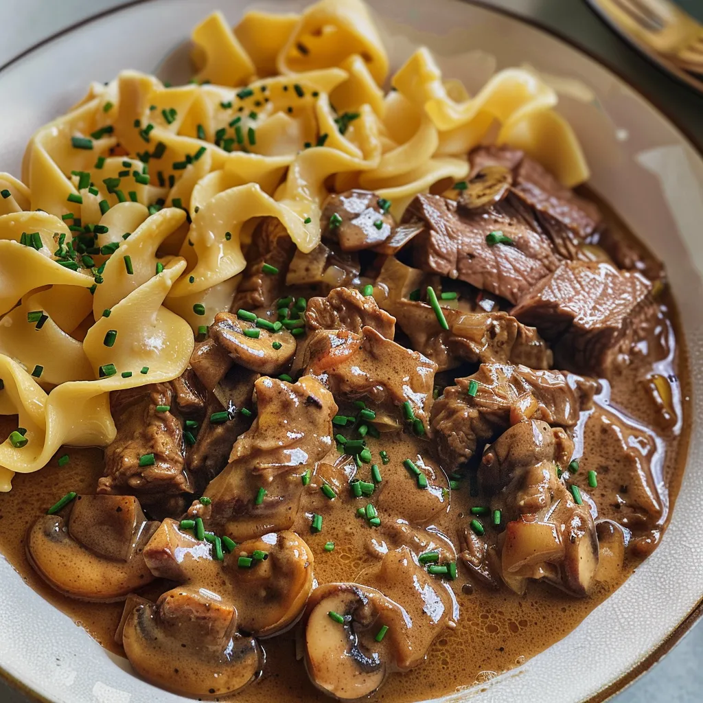 Bœuf Stroganov et sauce crémeuse
