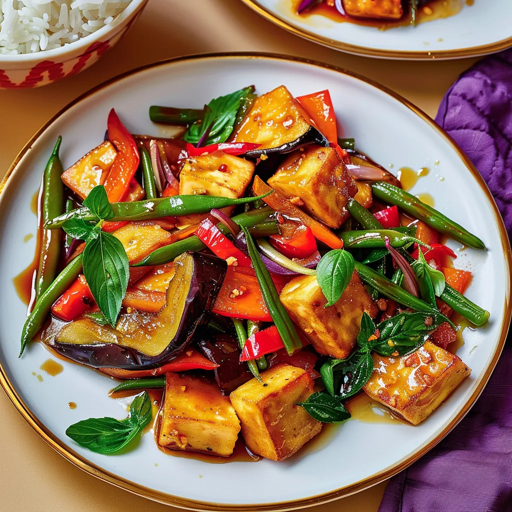 Tofu doré avec aubergines et légumes