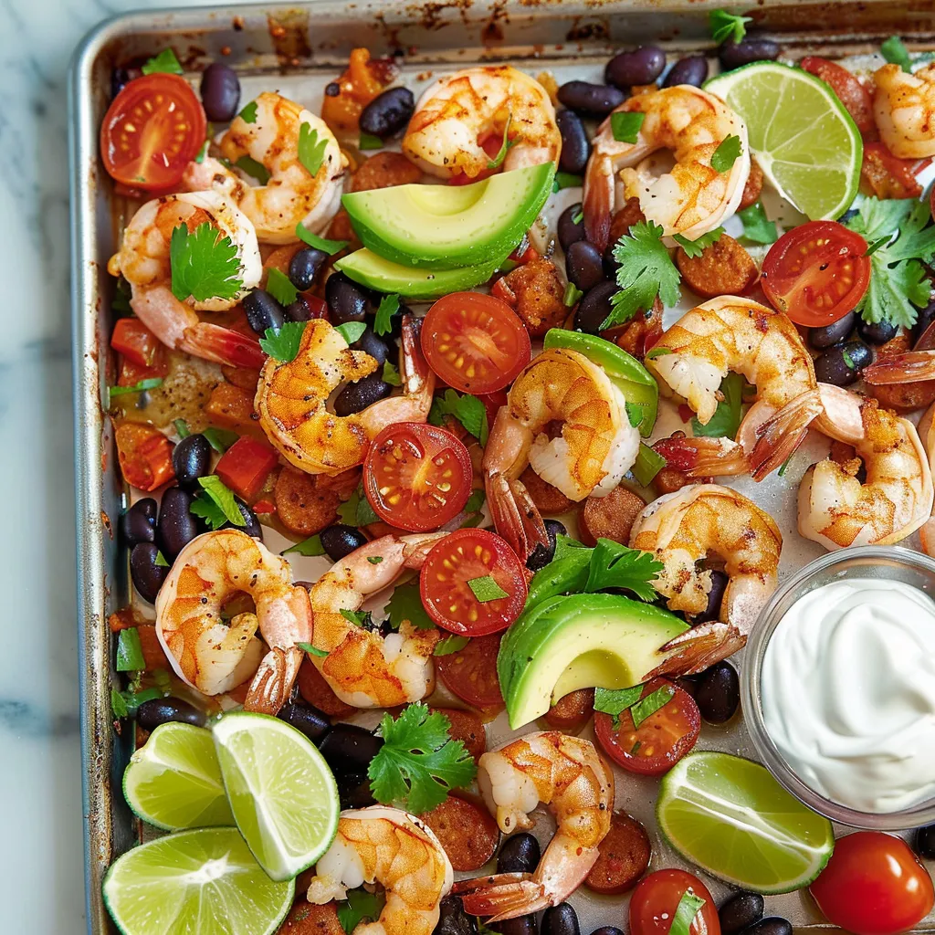 Plaque de crevettes ultra gourmande au chorizo et haricots