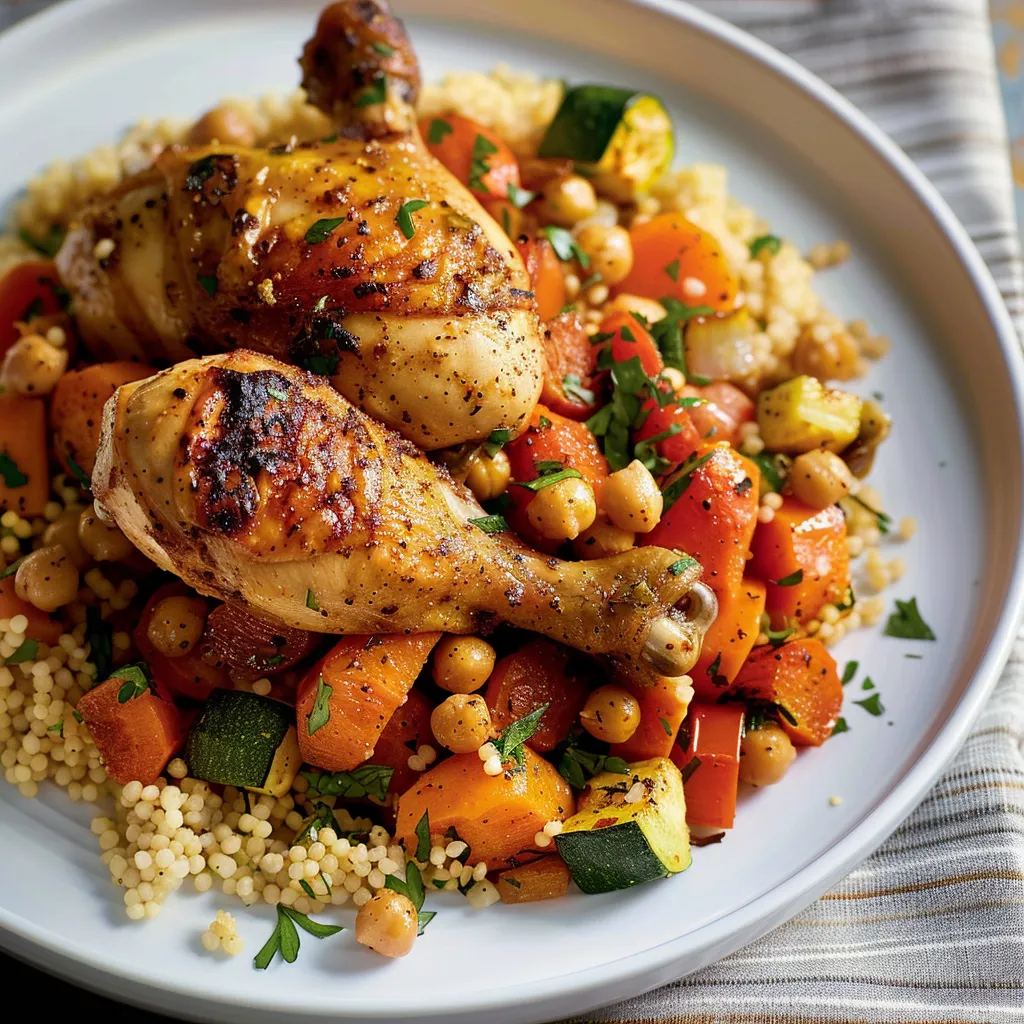 Couscous au poulet et légumes rôtis plein d’herbes