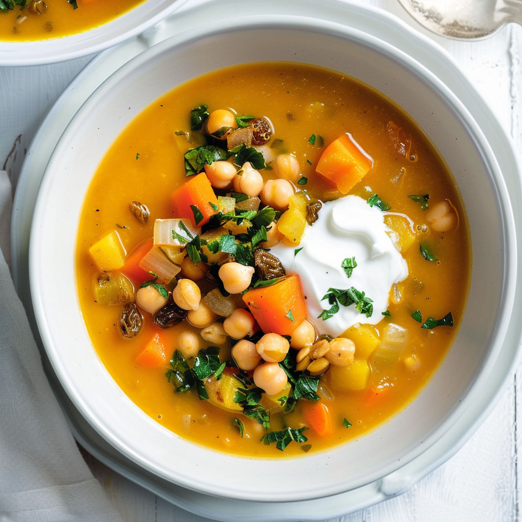Un bon bol chaud aux légumes hivernaux, pois chiches, et épices tout doux.
