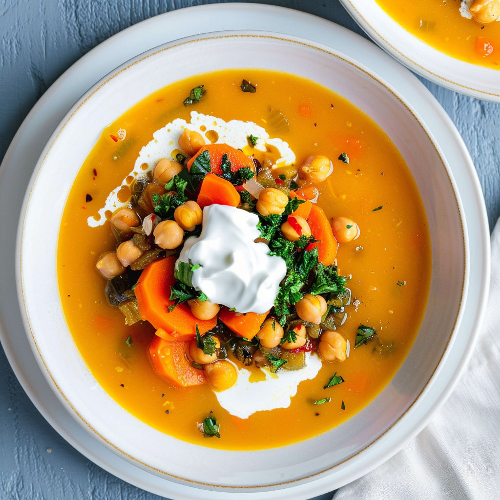 Un grand bol gourmand aux légumes épicés, pois chiches et herbes fraîches avec raisins et yaourt.