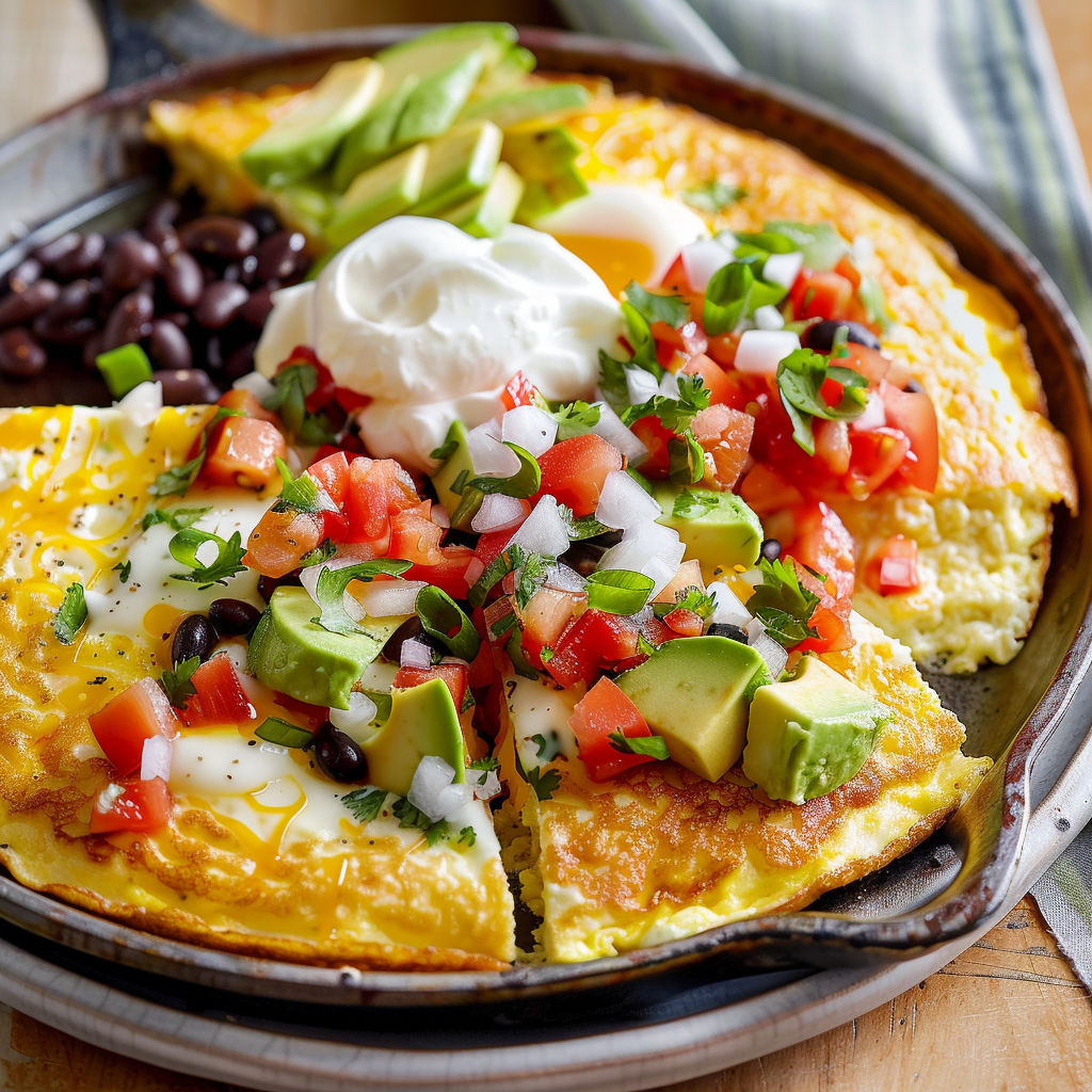 Un plat fumant d’omelette soufflée mexicaine servie dans une cocotte en fonte.