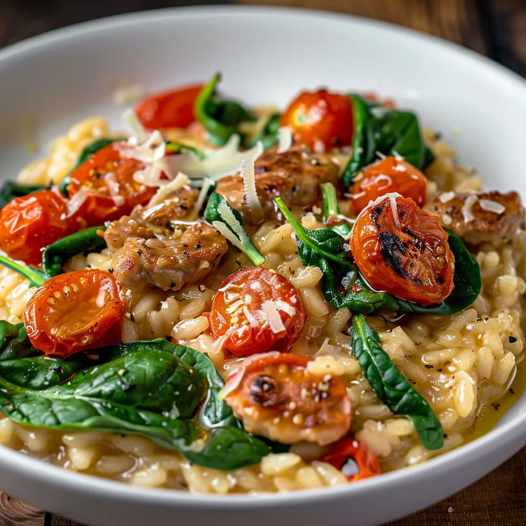 Pâtes et tomates avec plein d’herbes fraîches.