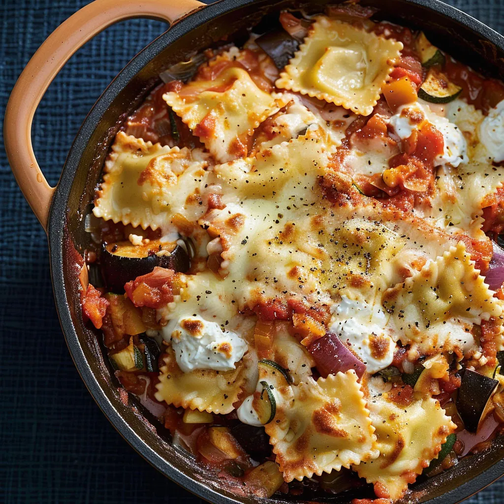 Un joli gratin de lasagnes maison dans une cocotte en fonte.