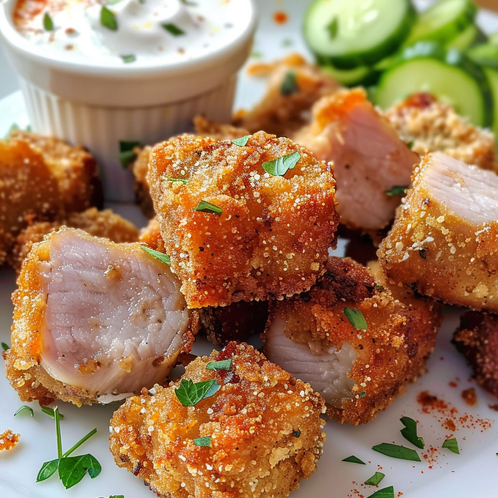 Des brochettes de poulet grillées, nappées de sauce au yaourt et parsemées d’herbes fraîches.