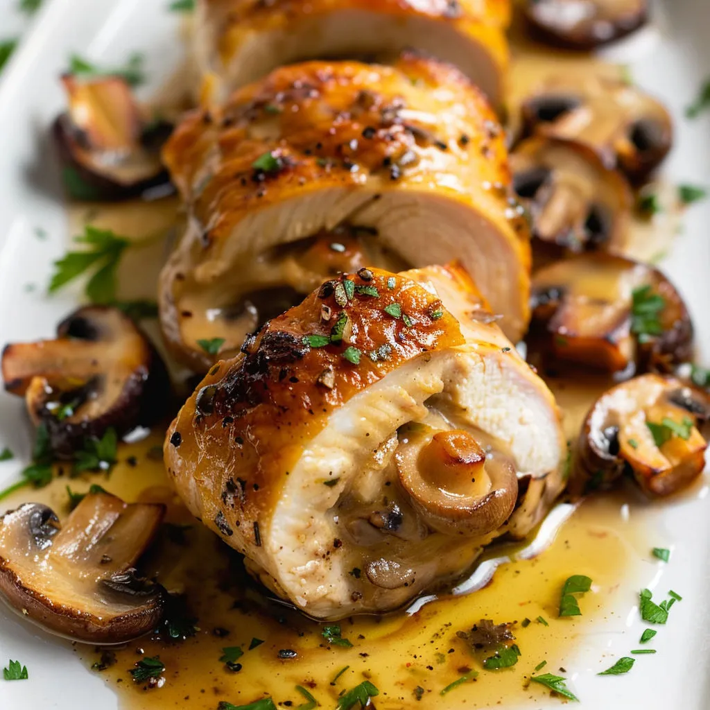 Paupiettes minute aux champignons et fromage, plat gourmand et coloré.