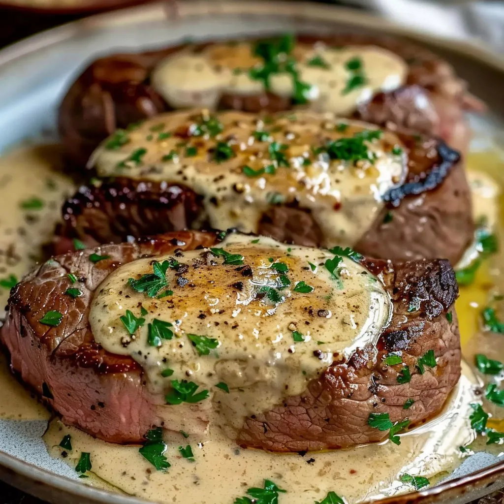 Steaks ultra tendres nappés de sauce crémeuse à l'ail, un vrai plaisir pour les papilles.