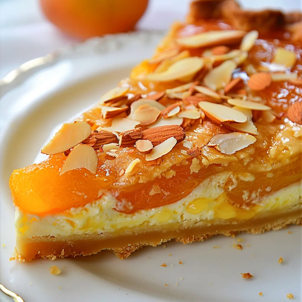 Tarte généreuse aux abricots juteux et amandes grillées sur pâte dorée, irrésistible tiède ou froide.