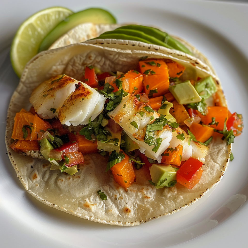 Taco croustillant au poisson cuit et sa salsa verte.