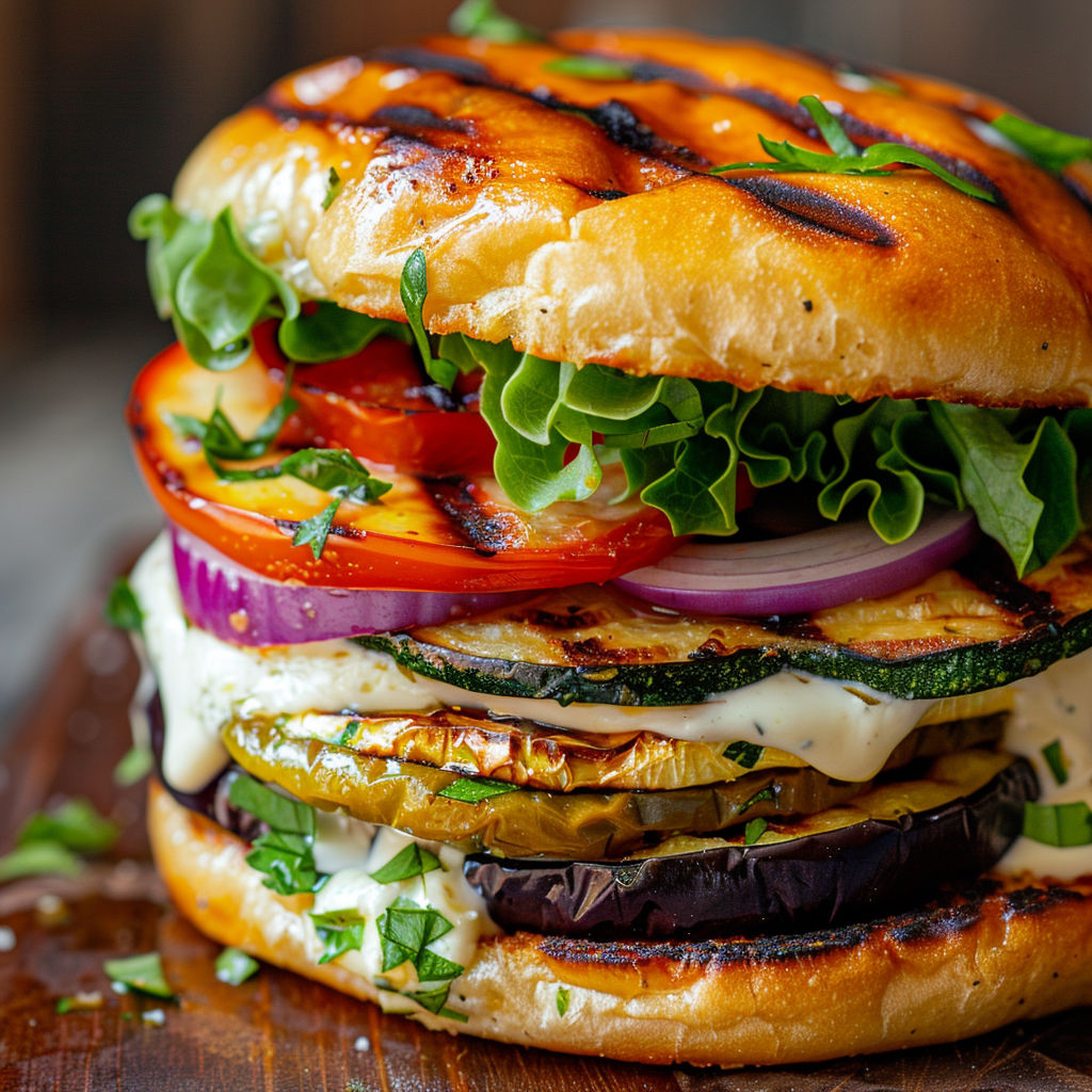 Un délicieux burger sans viande avec fromage grillé et légumes frais.