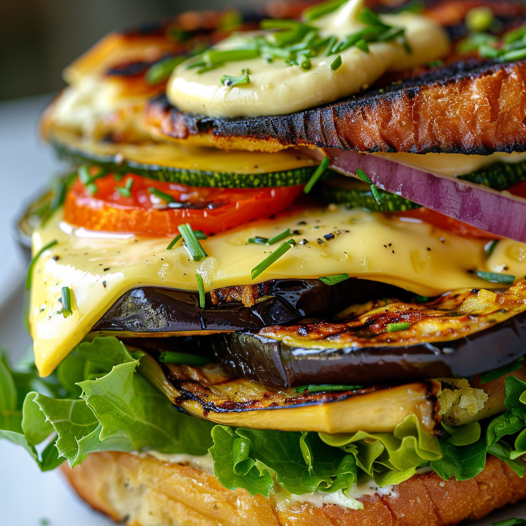 Un sandwich aux courgettes et tomates, garni d’herbes fraîches.