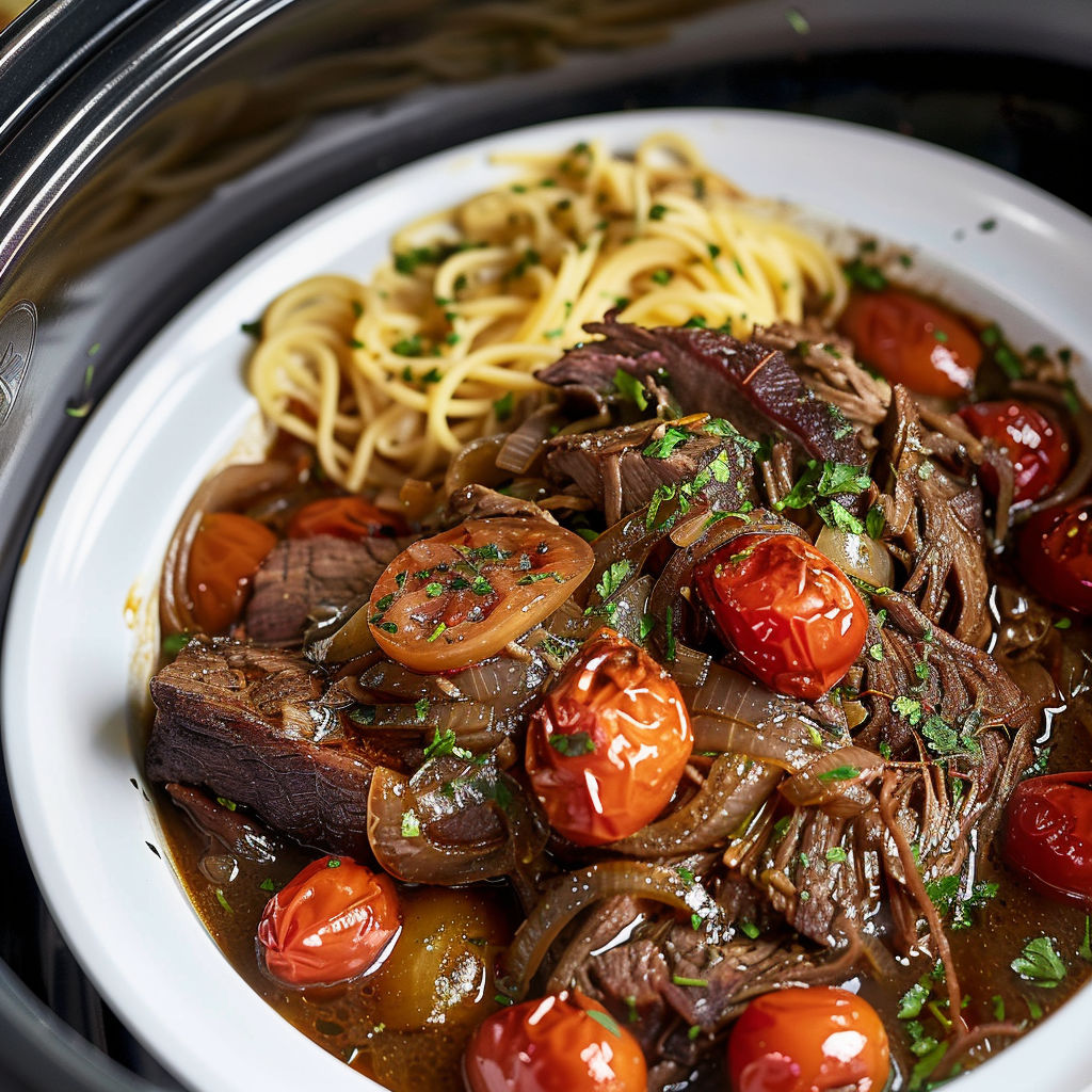 Mijoté de morceaux de boeuf avec tomates cerises et pommes de terre