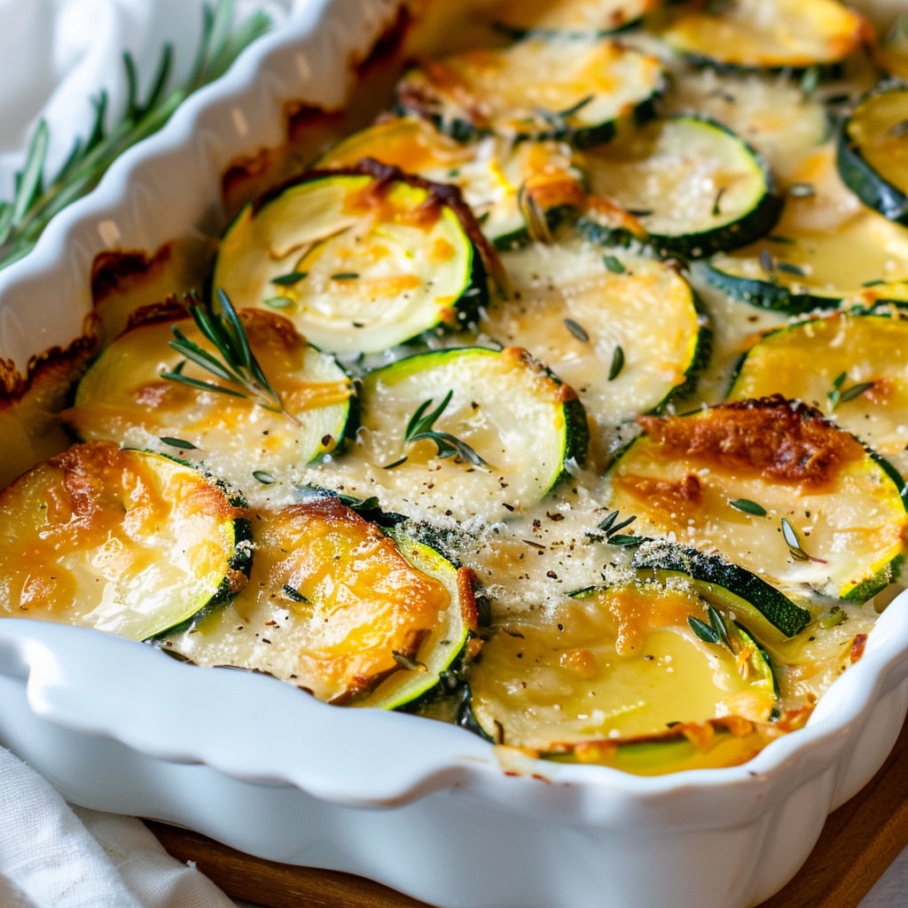 Une tarte aux courgettes et herbes fraîches, sauce au fromage onctueuse et pointe de piment.