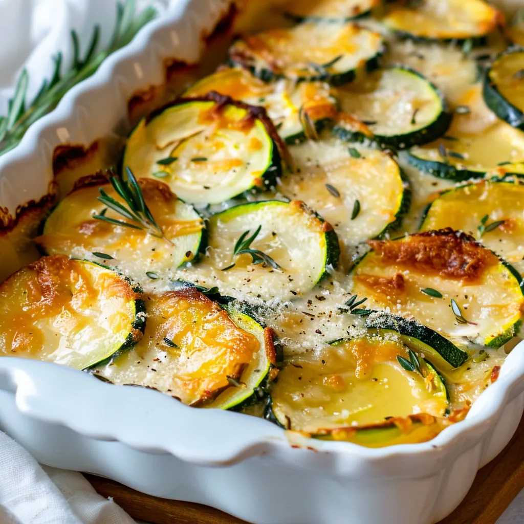 Une tarte aux courgettes et herbes fraîches, sauce au fromage onctueuse et pointe de piment.