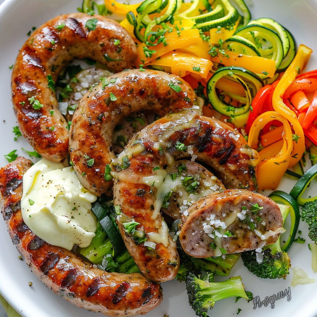 Assiette de salade colorée avec saumon, brocolis et courgettes.