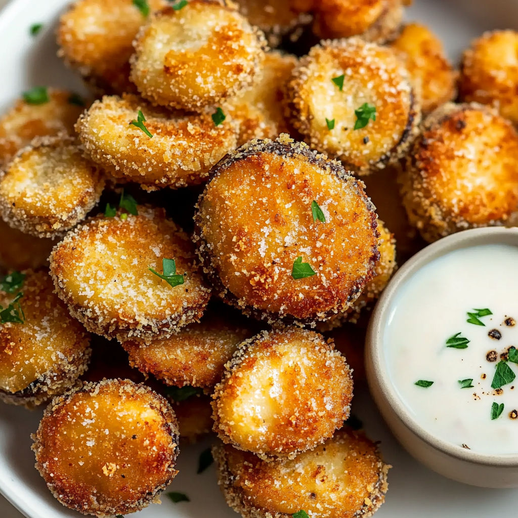 Des pâtes frites servies avec une sauce au yaourt et des herbes fraîches.