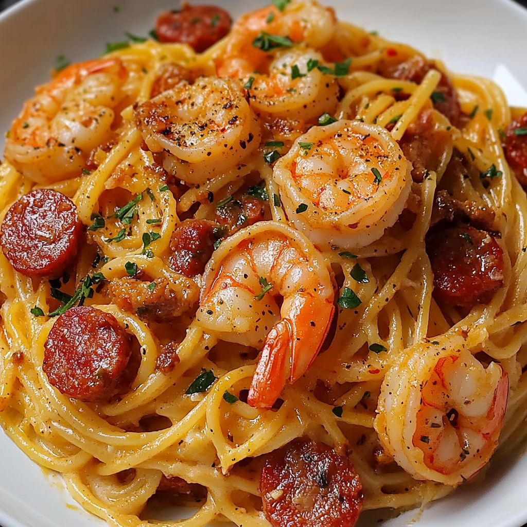 Une assiette Terre-Mer en sauce crémeuse avec des noix de cajou et tomates.