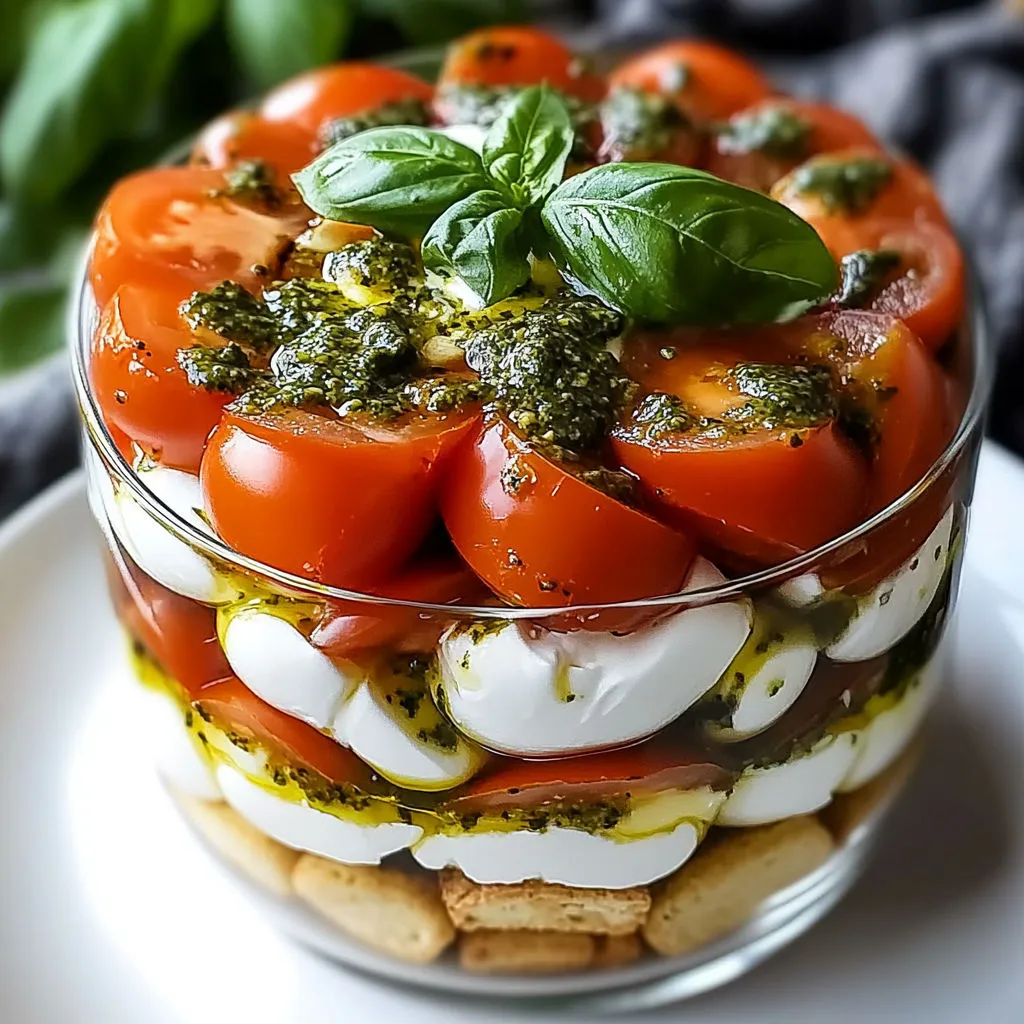 Tomates fraîches, pâtes, basilic et croûtons dans un saladier transparent, ambiance estivale.