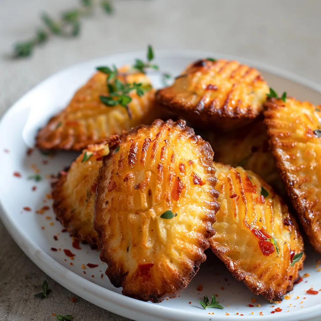 Quelques mini pizzas croquantes avec des herbes sur un plateau.