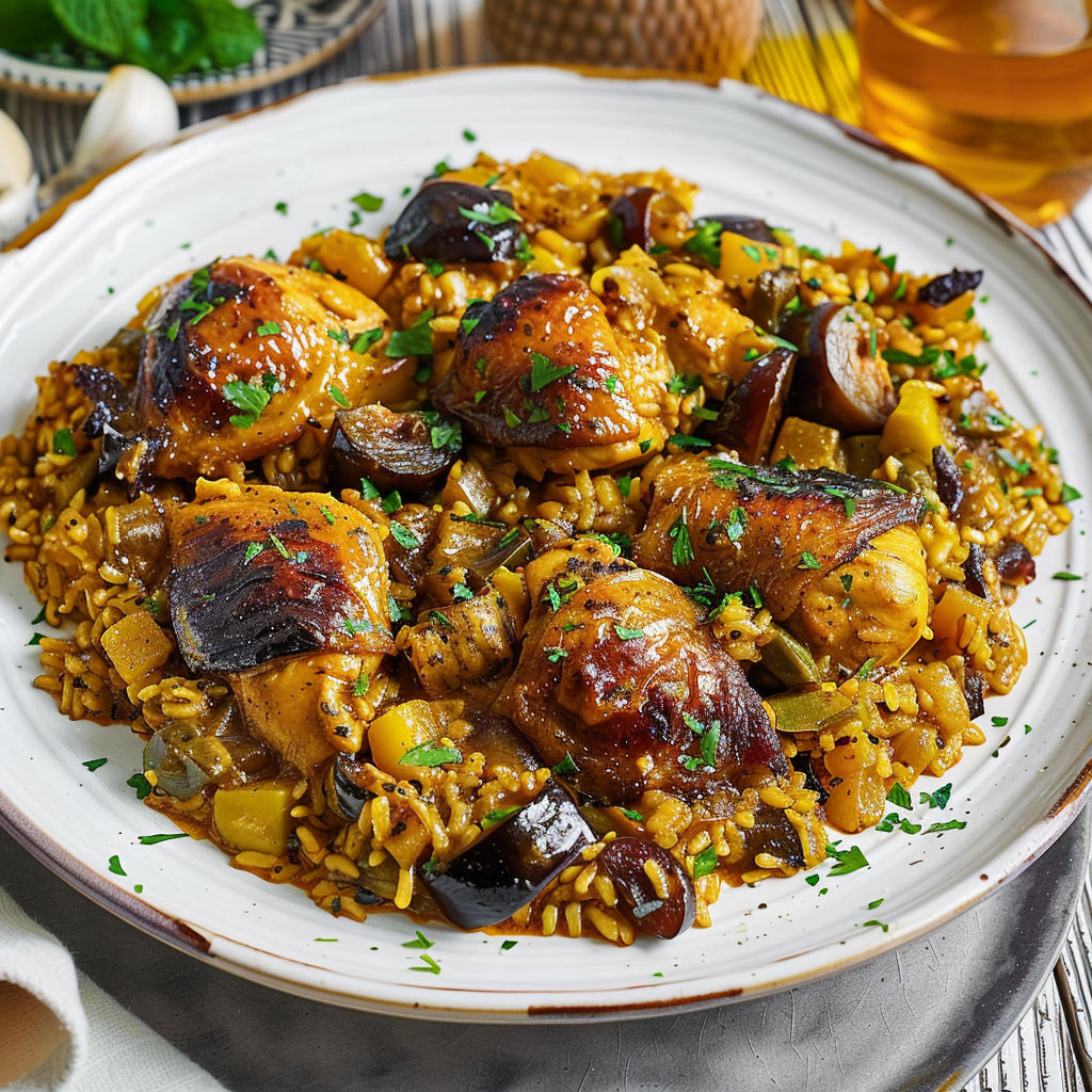 Un délicieux plat de tajine au poulet et pruneaux, servi chaud pour un moment gourmand.