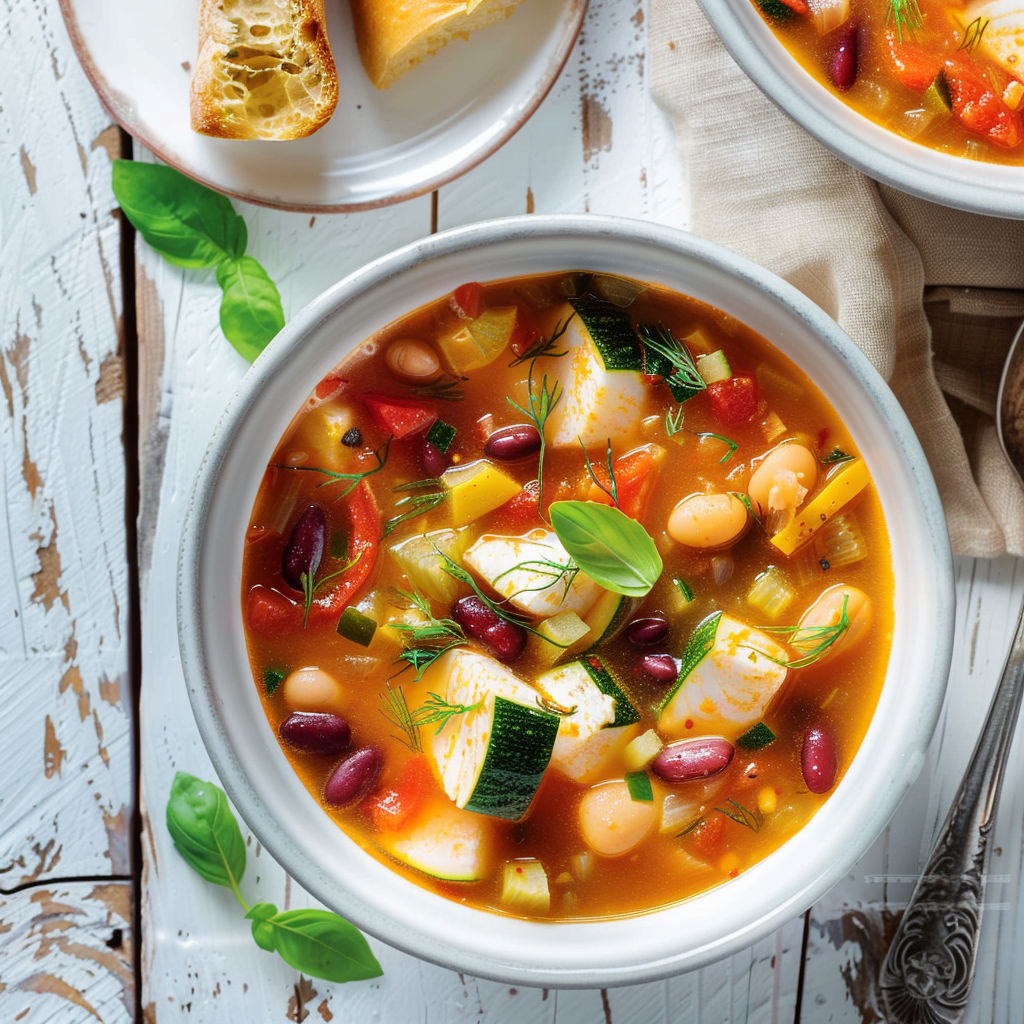 Un bol généreux de soupe chaude avec haricots et légumes.