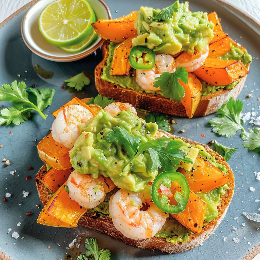 Un toast gourmand au crabe et à l’avocat sur une belle tranche de pain grillé.