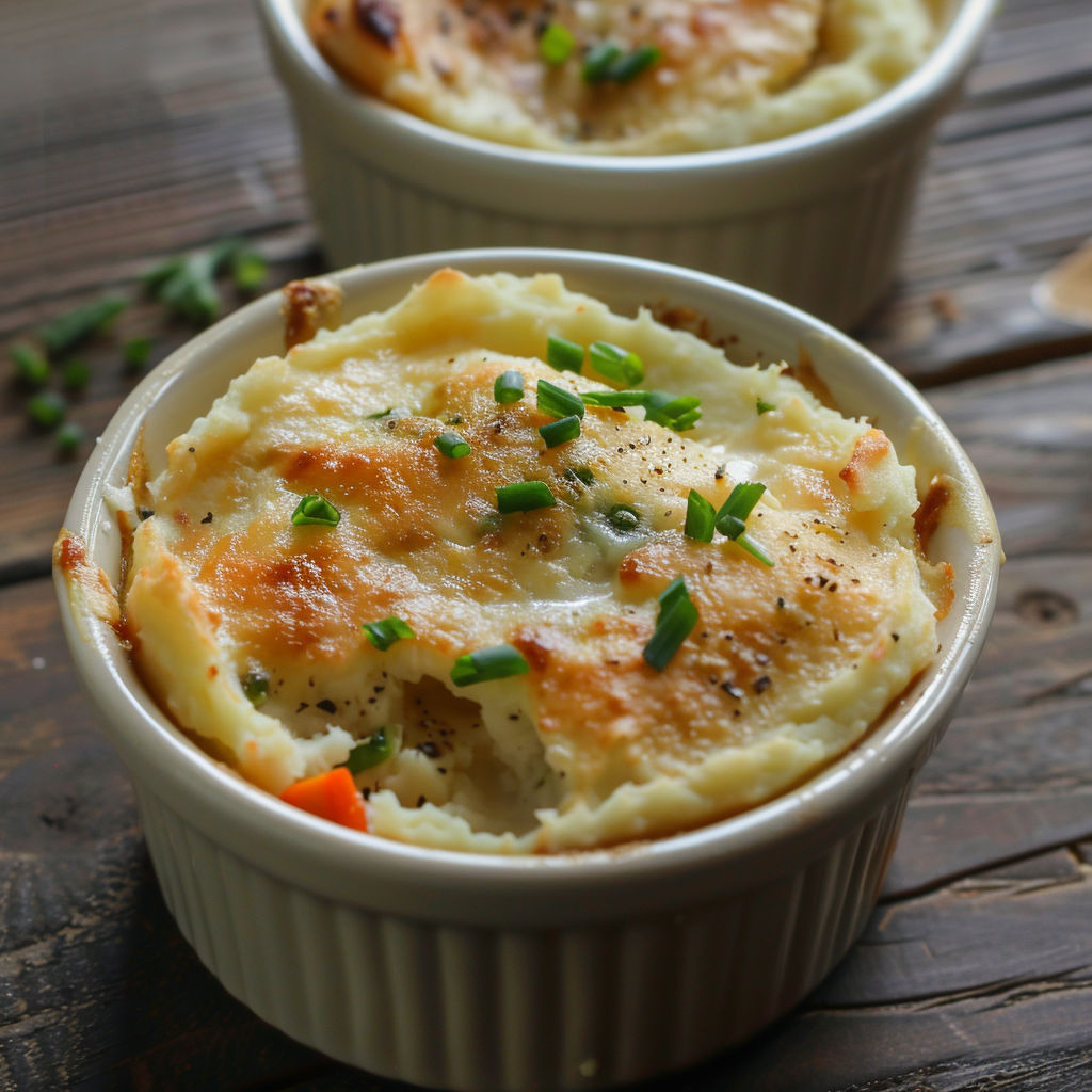 Un délicieux gratin de poisson est présenté sur une table rustique.