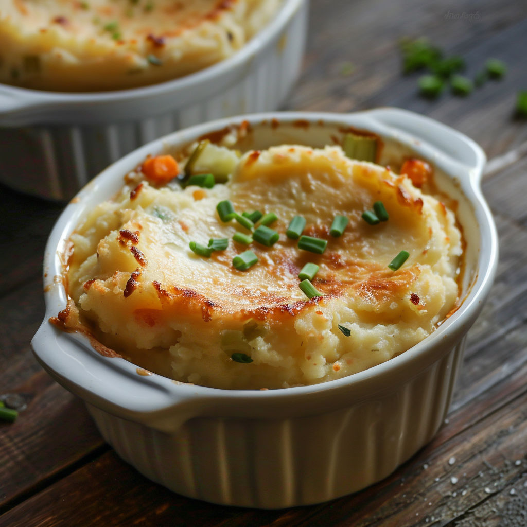 Une part de hachis de poisson crémeux posée sur la table.
