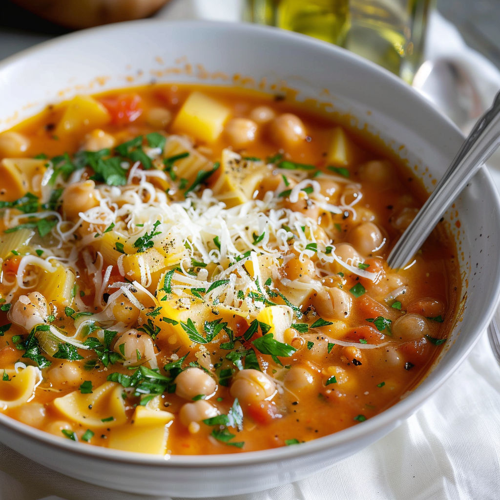 Bol fumant avec soupe, légumes et haricots, tout simple sur la table.