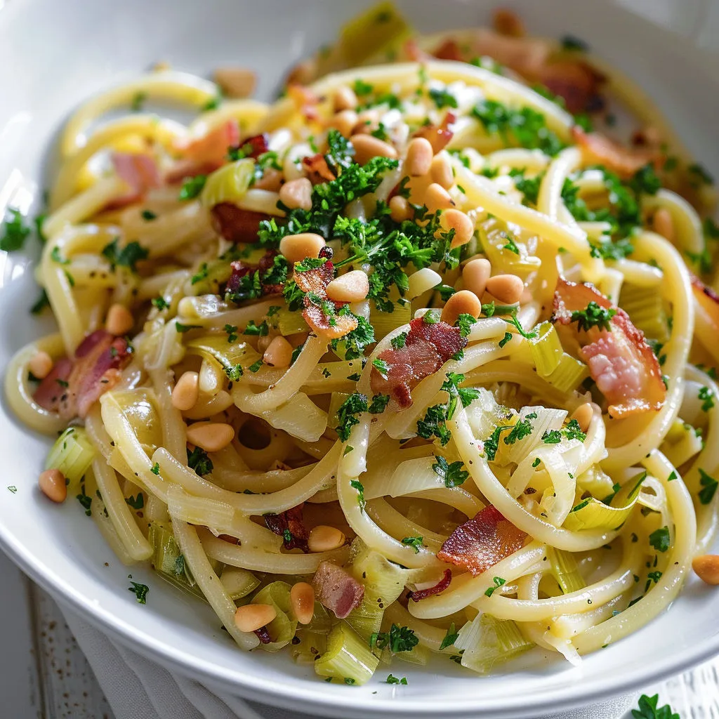 Un bol de spaghetti à la sauce tomate et bacon, posé sur une table blanche.