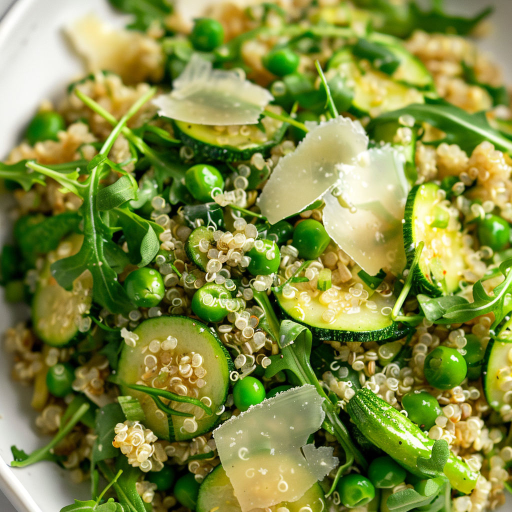 Beau mélange de quinoa, légumes verts, herbes et pois chiches.