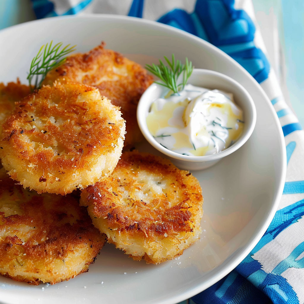 Délicieuses galettes de poisson dorées, servies avec une sauce légère et des herbes fraîches.
