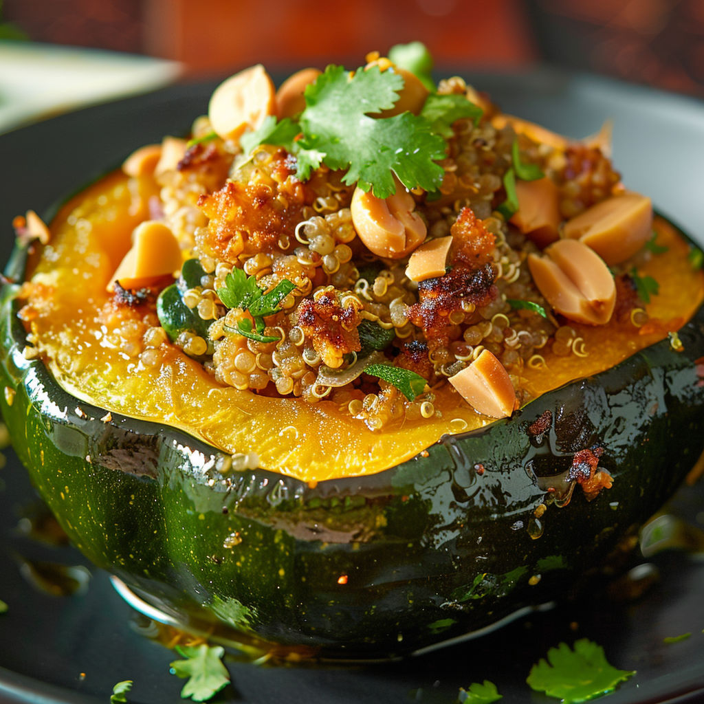 Courgette garnie de cumin et noix de cajou avec herbes fraîches.
