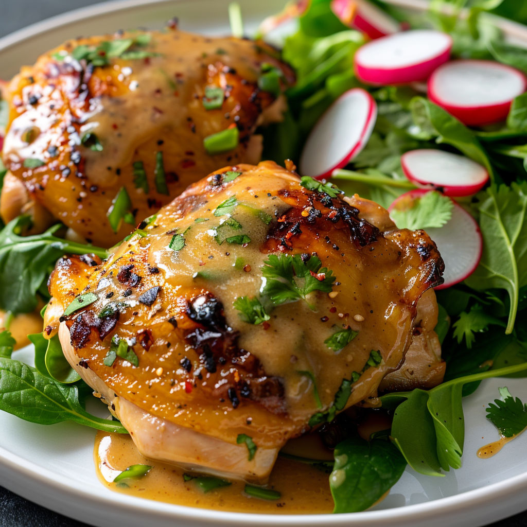 Poulet croustillant avec sauce d'arachides et épices.