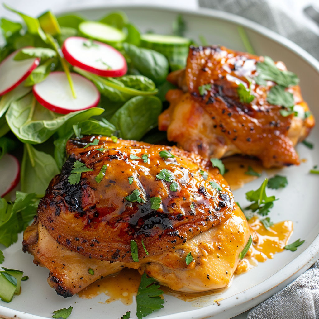 Assiette de poulet croustillant et sauce façon asiatique à la cacahuète.