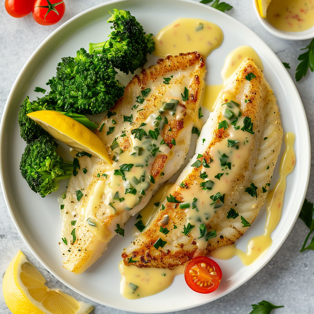 Filet de sole accompagné d'anchois et sauce au citron.