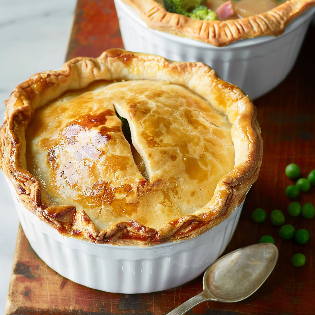 Un plat de tourte généreusement garnie de dinde et légumes.