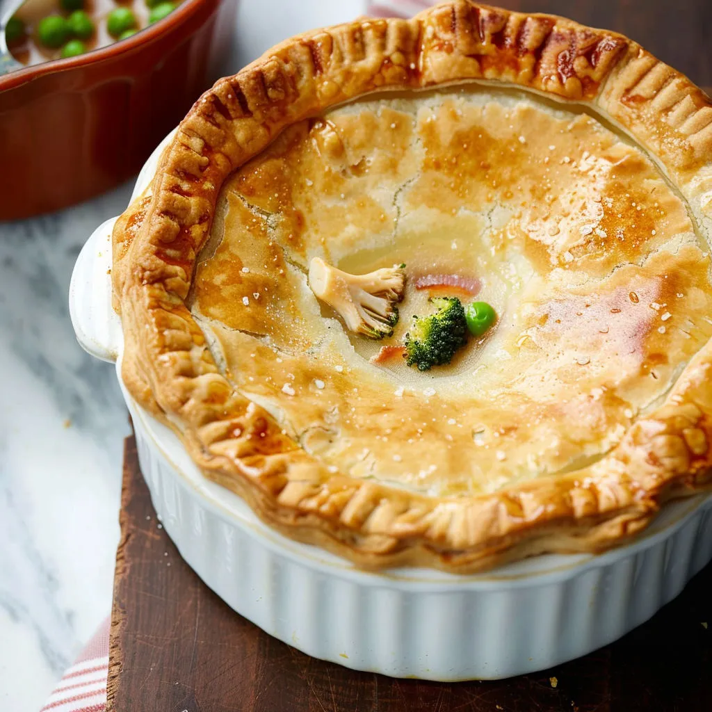 Tarte brocoli-pomme de terre toute dorée servie dans un bol en verre.