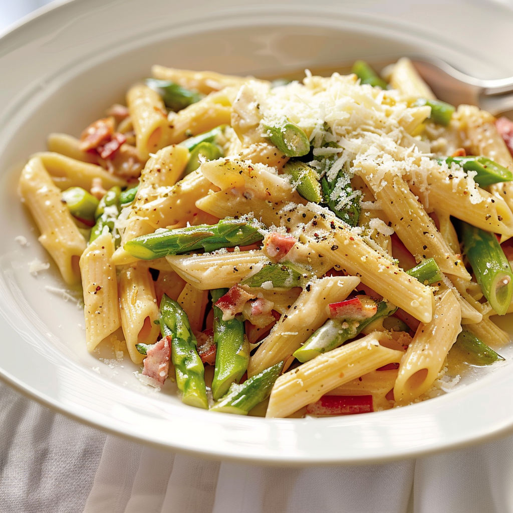 Spaghetti aux légumes verts et herbes fraîches.