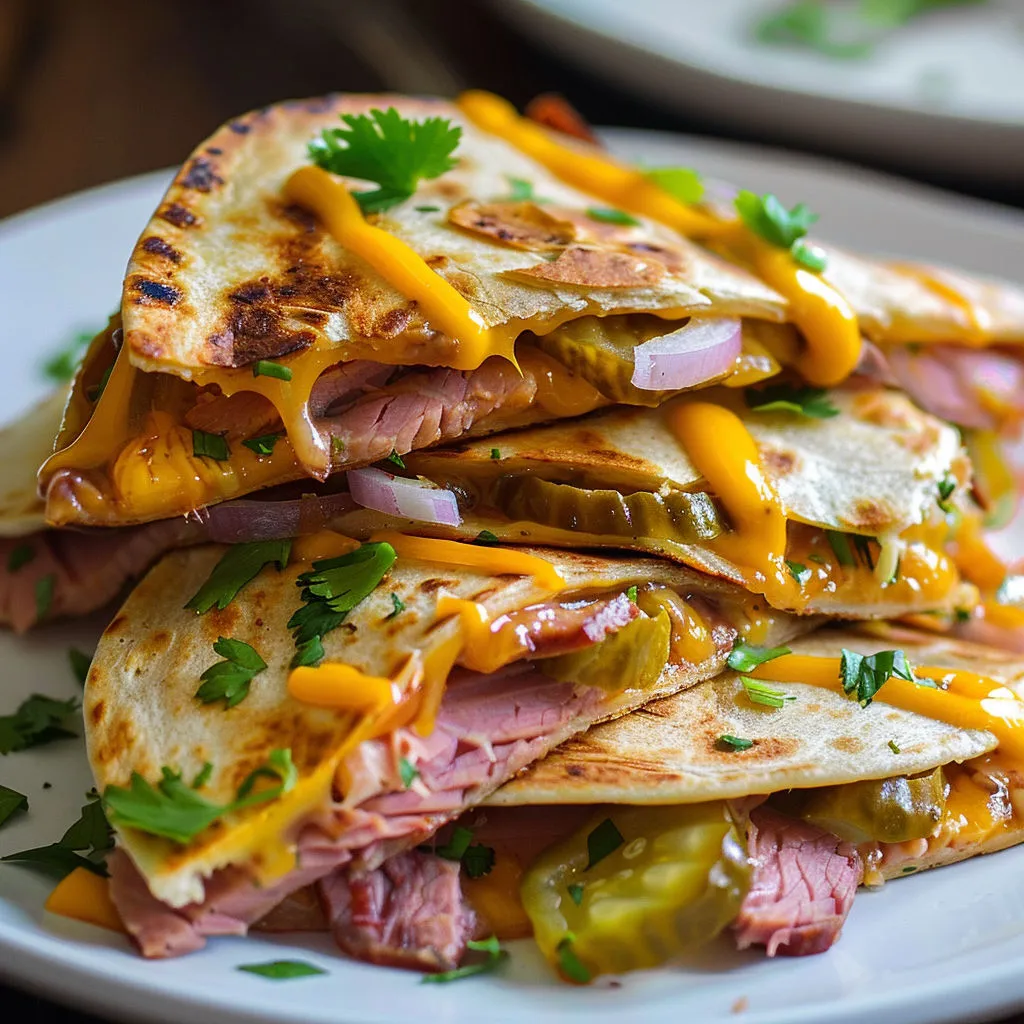 Des sandwiches fondants au fromage et épices, avec jalapenos et herbes fraîches sur un plateau.