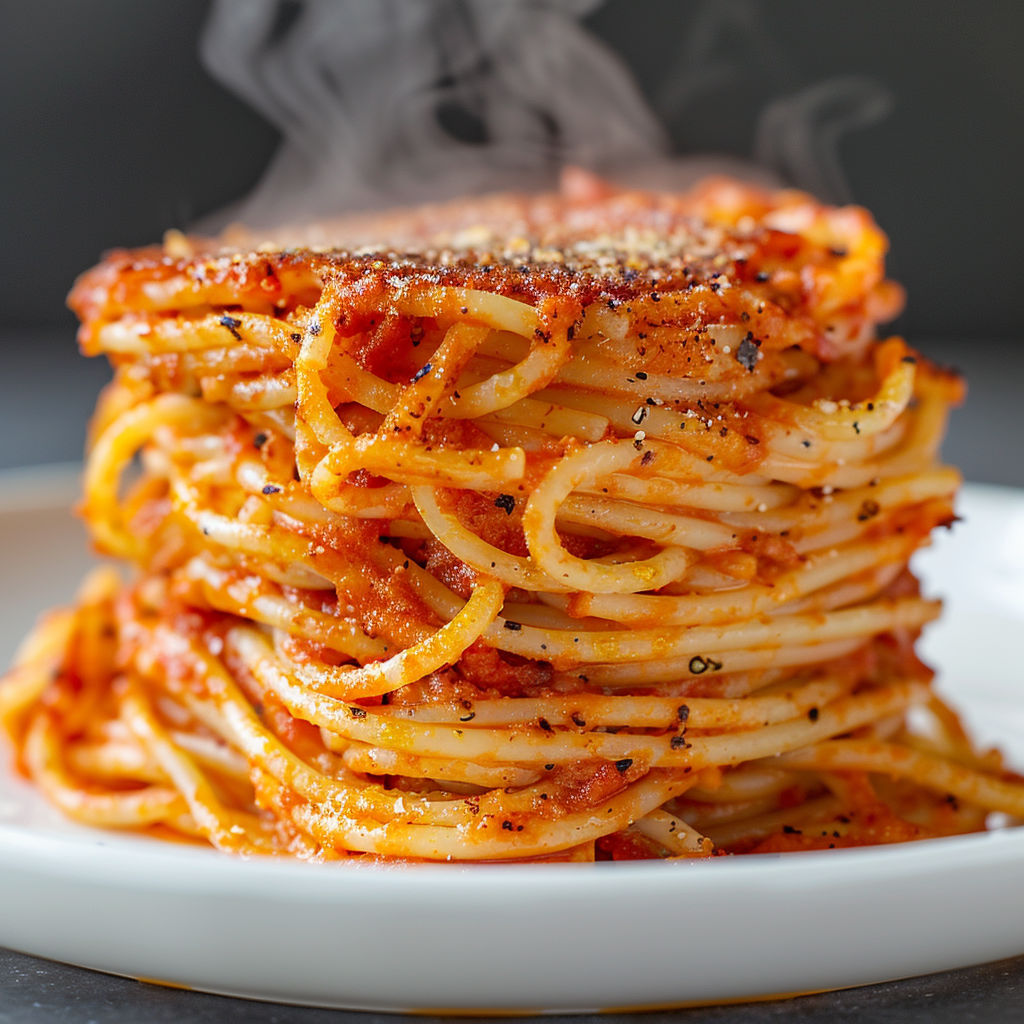 Spaghettis croustillants sur une assiette.