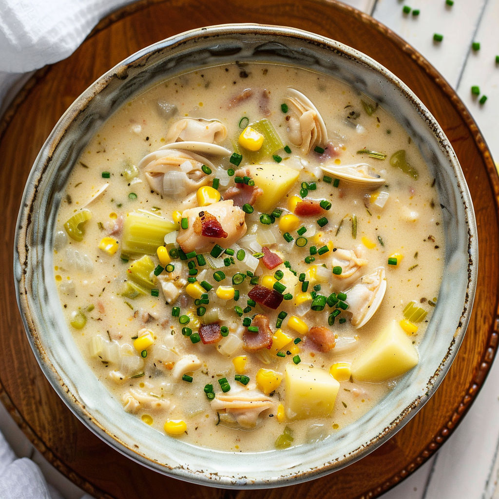 Une soupe bien chaude avec des légumes et des fruits de mer.